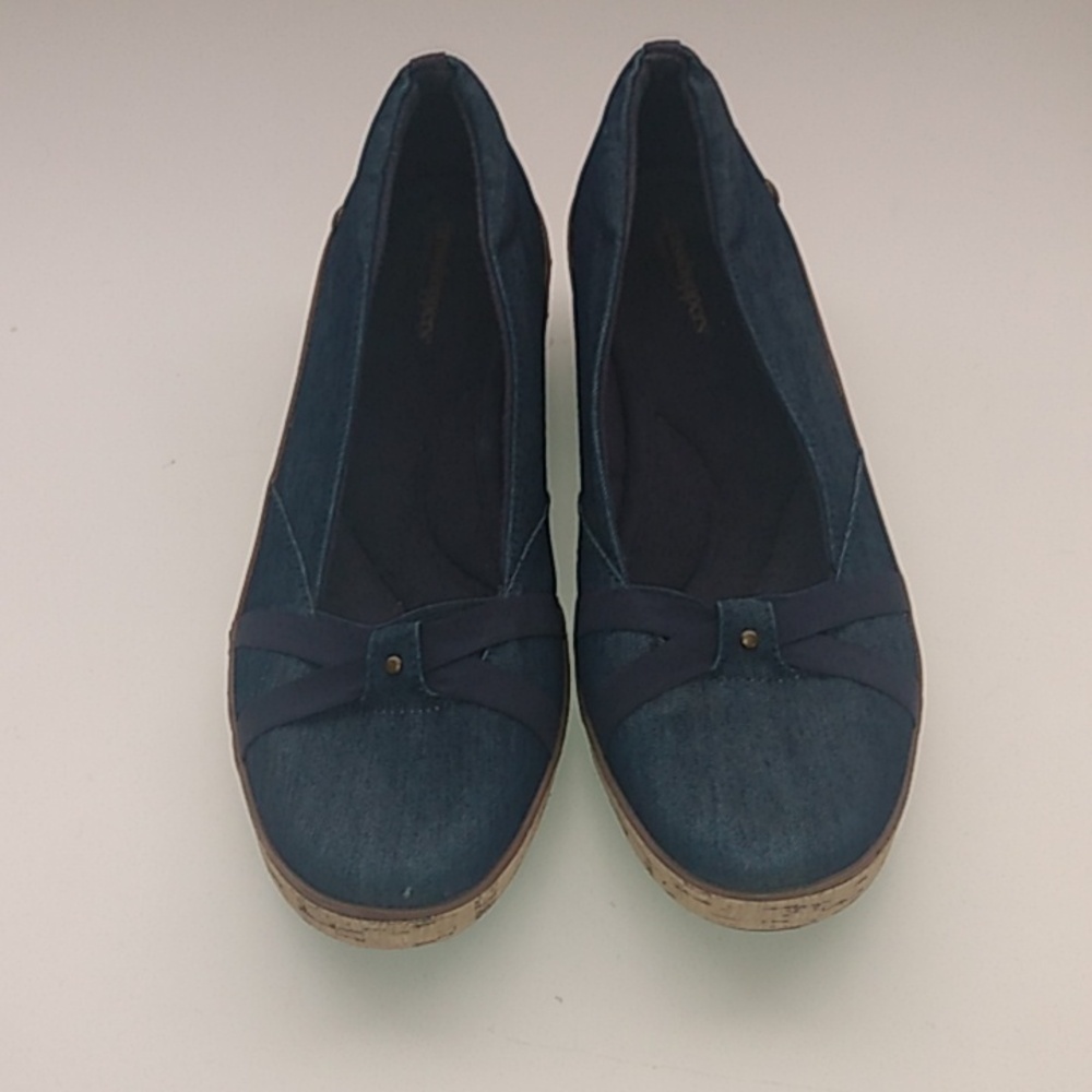 Women's Grasshoppers slip-on shoes Corked heels Size 9W Blue 💙